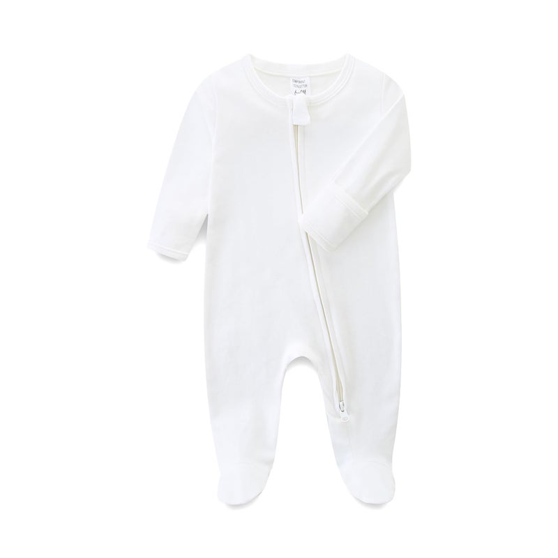 Hikido Infant 6-9 Month White Onesie Pajamas 100% Cotton Nightwear in Dailywear Clothes Set for Baby Girl with Mitten Cuffs Zipper Outfits - Image 1
