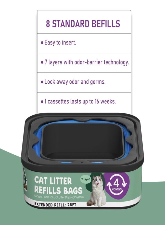 Lisyee Cat Litter Refill Bags Cartridge 28FT, Compatible with Litter Cat Genie Standard, Plus, XL, XL+ Pail Refills, 7-Layer Odor Control Pet Waste Bags 8 Pack - Image 5