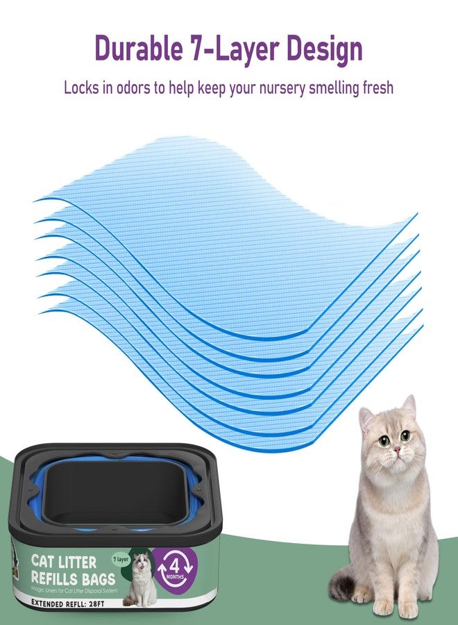 Lisyee Cat Litter Refill Bags Cartridge 28FT, Compatible with Litter Cat Genie Standard, Plus, XL, XL+ Pail Refills, 7-Layer Odor Control Pet Waste Bags 8 Pack - Image 3