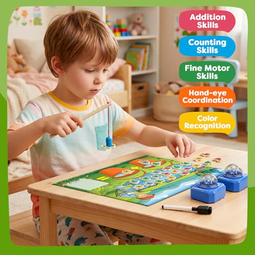 SkilLify Magnetic Fishing Math Game for Kids 35 Montessori Counting Toy with Dice Poppers Preschool Math Manipulatives Board Game Addition and Subtraction Dice Game for Homeschool Classroom - Image 5