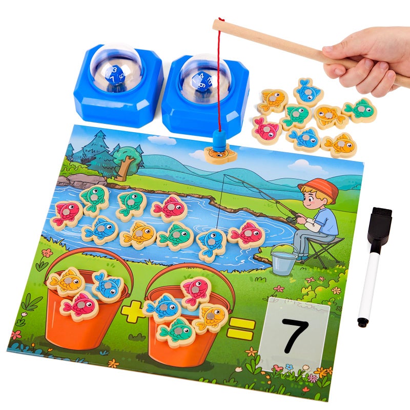 SkilLify Magnetic Fishing Math Game for Kids 35 Montessori Counting Toy with Dice Poppers Preschool Math Manipulatives Board Game Addition and Subtraction Dice Game for Homeschool Classroom - Image 3