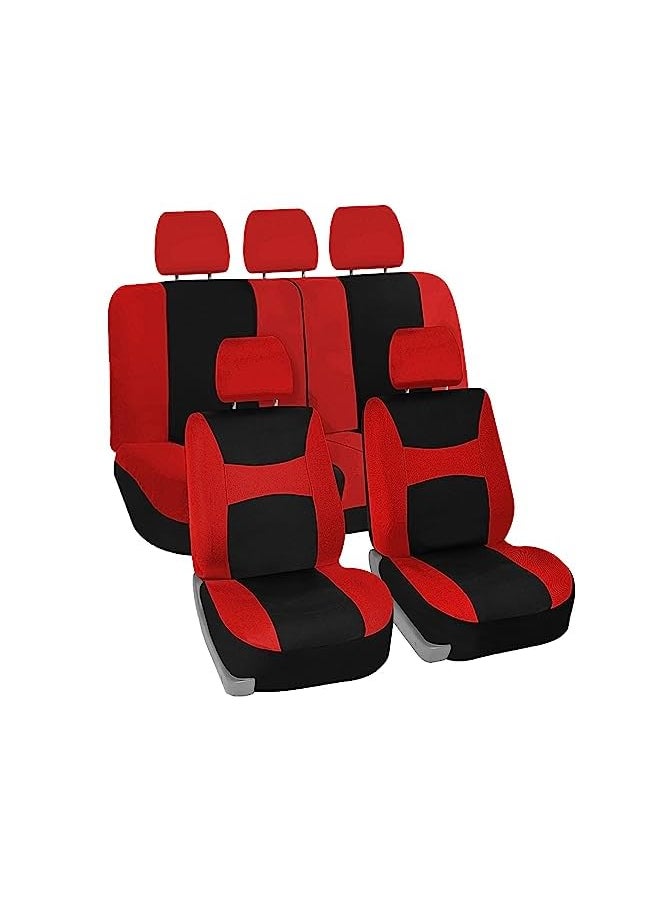 FH Group - Group Car Seat Covers Full Set Red Cloth - Universal Fit, Automotive Seat Covers, Low Back Front Seat Covers, Airbag Compatible, Split Bench Rear Seat, Washable Car Seat Cover for SUV, Sedan, Van - Image 1