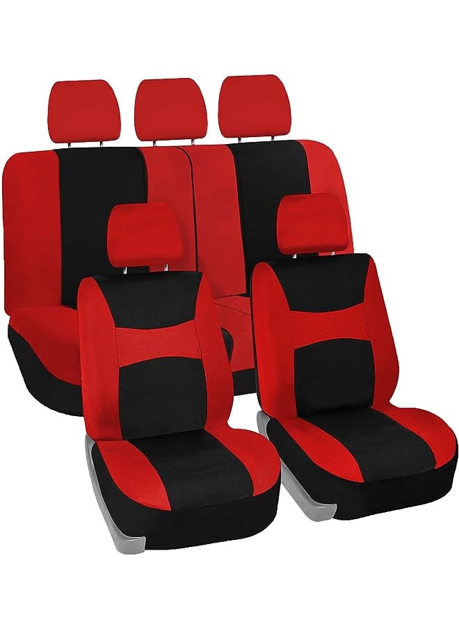 FH Group - Group Car Seat Covers Full Set Red Cloth - Universal Fit, Automotive Seat Covers, Low Back Front Seat Covers, Airbag Compatible, Split Bench Rear Seat, Washable Car Seat Cover for SUV, Sedan, Van - Image 1