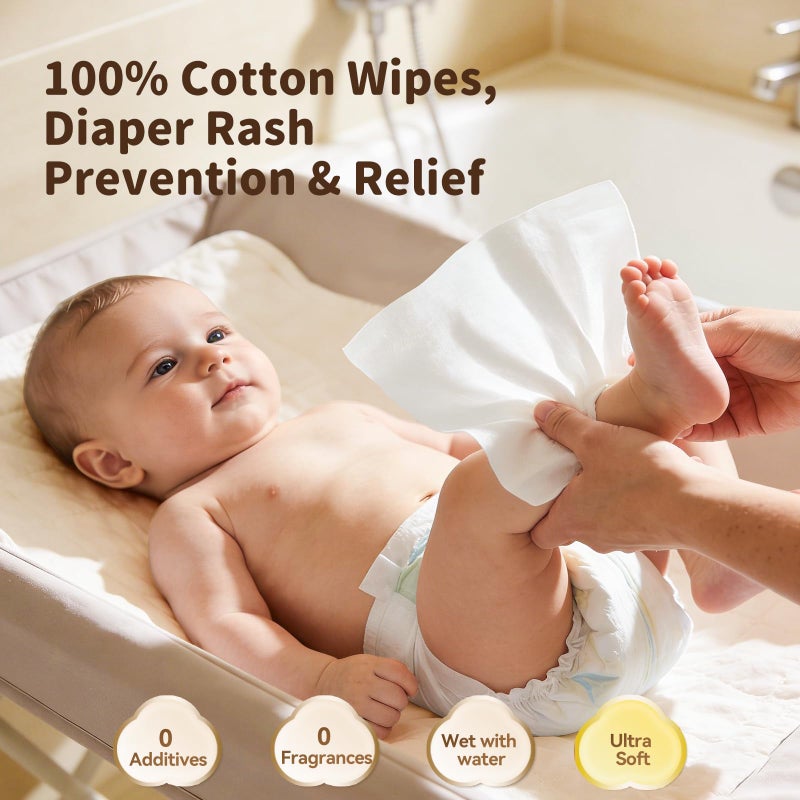 Winner 100% Cotton Dry Wipes, USDA Certified Baby Wipes, Soft & Gentle, Hypoallergenic & Unscented for Baby Sensitive Skin, Use Wet/Dry for Diaper Changes, Meals & Cleanup, Pack of 6, 600 pcs - Image 2