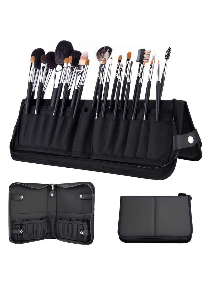 ماي كرييت حقيبة حامل فرش المكياج من MAYCREATE حقيبة سفر محمولة لتنظيم فرش الماكياج حقيبة تخزين قابلة للطي بسحاب لفرشاة التجميل مع 29 جيبًا مرنًا - Image 1