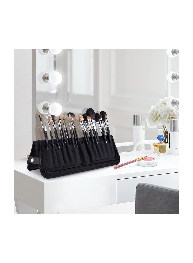 ماي كرييت حقيبة حامل فرش المكياج من MAYCREATE حقيبة سفر محمولة لتنظيم فرش الماكياج حقيبة تخزين قابلة للطي بسحاب لفرشاة التجميل مع 29 جيبًا مرنًا - Image 2