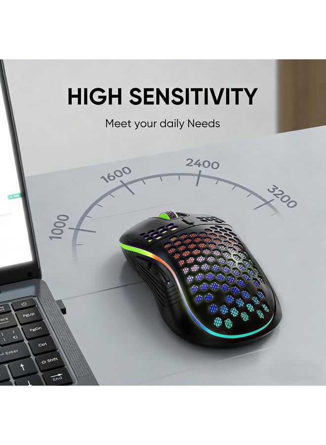 MELOGAGA Wireless Gaming Mouse Honeycomb 2.4G USB Cordless Mouse RGB Rechargeable PC Game Mice with 7-Color LED Lights，3 Adjustable DPI for Windows Laptop Desktop Computers -Black - Image 3