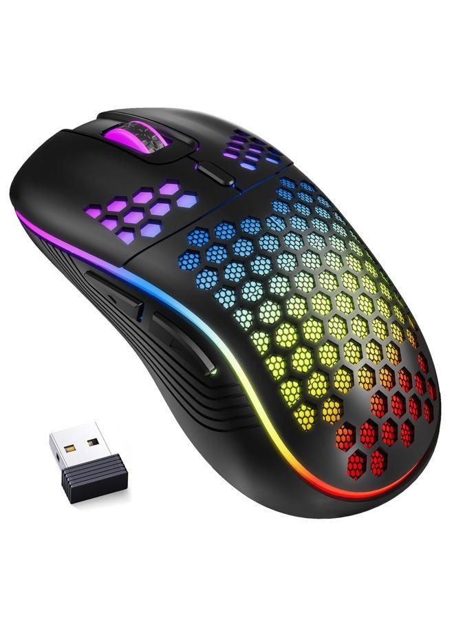 MELOGAGA Wireless Gaming Mouse Honeycomb 2.4G USB Cordless Mouse RGB Rechargeable PC Game Mice with 7-Color LED Lights，3 Adjustable DPI for Windows Laptop Desktop Computers -Black - Image 1
