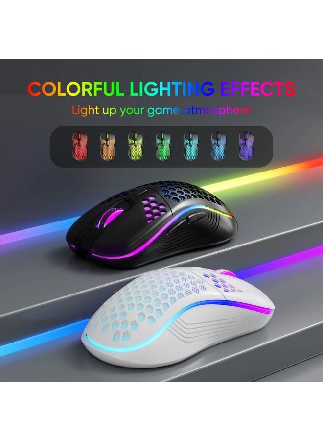 MELOGAGA Wireless Gaming Mouse Honeycomb 2.4G USB Cordless Mouse RGB Rechargeable PC Game Mice with 7-Color LED Lights，3 Adjustable DPI for Windows Laptop Desktop Computers -Black - Image 4
