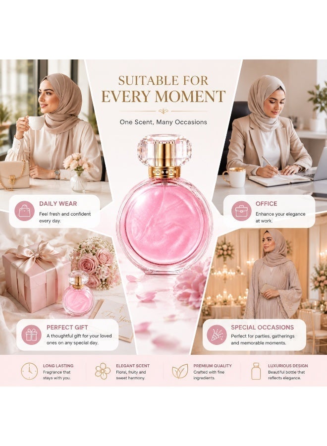 عطر نسائي فاخر أو دو بارفيوم 100 مل برائحة الورد والزهور والفواكه - يدوم طويلاً، زجاجة كريستالية أنيقة، مناسب للاستخدام اليومي وهدية مثالية للعيد - Image 4