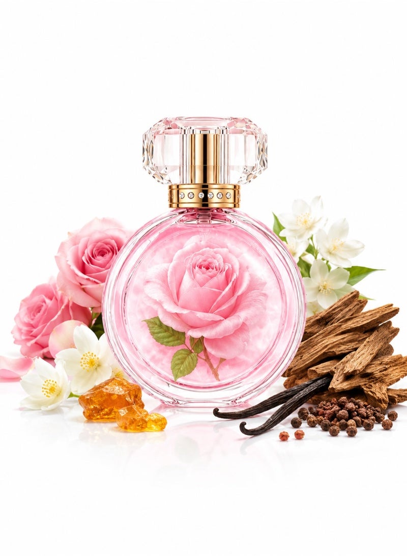 عطر نسائي فاخر أو دو بارفيوم 100 مل برائحة الورد والزهور والفواكه - يدوم طويلاً، زجاجة كريستالية أنيقة، مناسب للاستخدام اليومي وهدية مثالية للعيد - Image 1