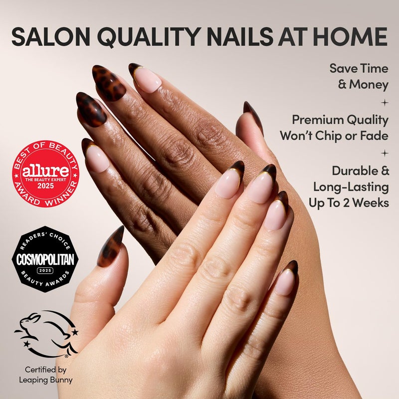 Glamnetic x GLAMZILLA Press On Nails - KILLAZILLA | Short Almond Tortoiseshell Fake Nails with French Tips, Salon Quality | 15 Sizes - 30 Nail Kit with Glue - Image 2