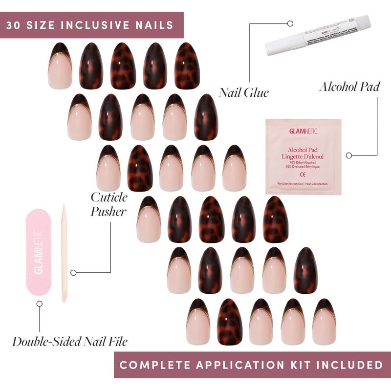 Glamnetic x GLAMZILLA Press On Nails - KILLAZILLA | Short Almond Tortoiseshell Fake Nails with French Tips, Salon Quality | 15 Sizes - 30 Nail Kit with Glue - Image 4