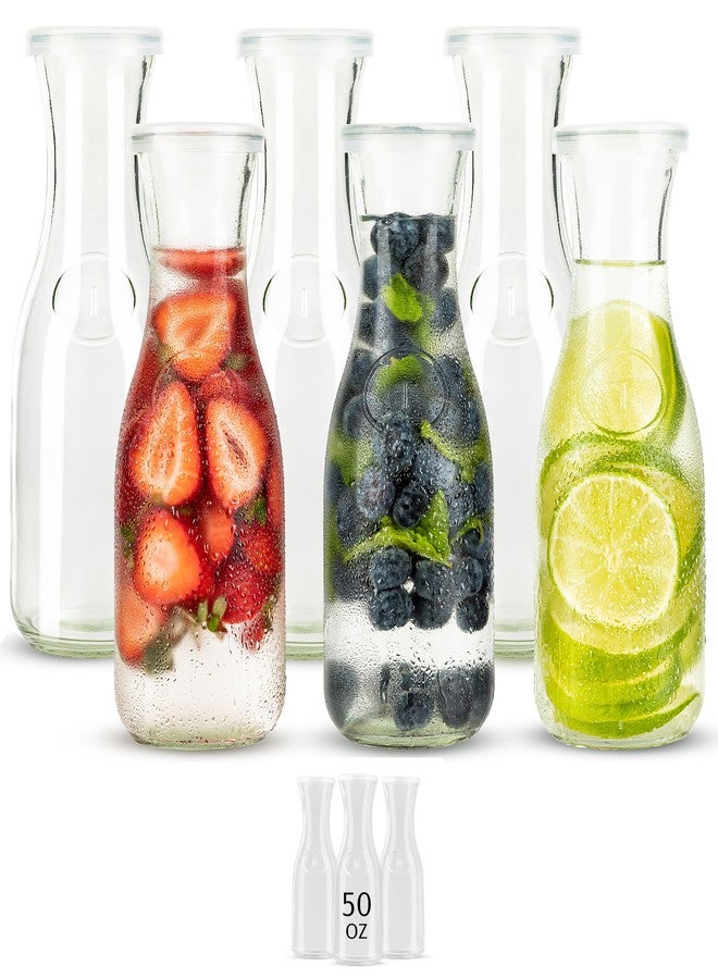 كووك أباريق زجاجية من كوك، مجموعة من 6 أباريق صغيرة، موزعات مشروبات، أباريق شفافة للميموزا والماء والنبيذ والحليب والعصير، مع أغطية بلاستيكية، آمنة للغسل في غسالة الأطباق، سعة 17.3 أونصة. - Image 1