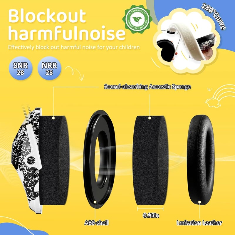 PROHEAR 032 Kids Ear Protection Safety Ear Muffs, NRR 25dB Noise Reduction Childrens Earmuffs, Adjustable Headband Hearing Protectors for Concerts, Racing, Airports - Skull Pattern - Image 2