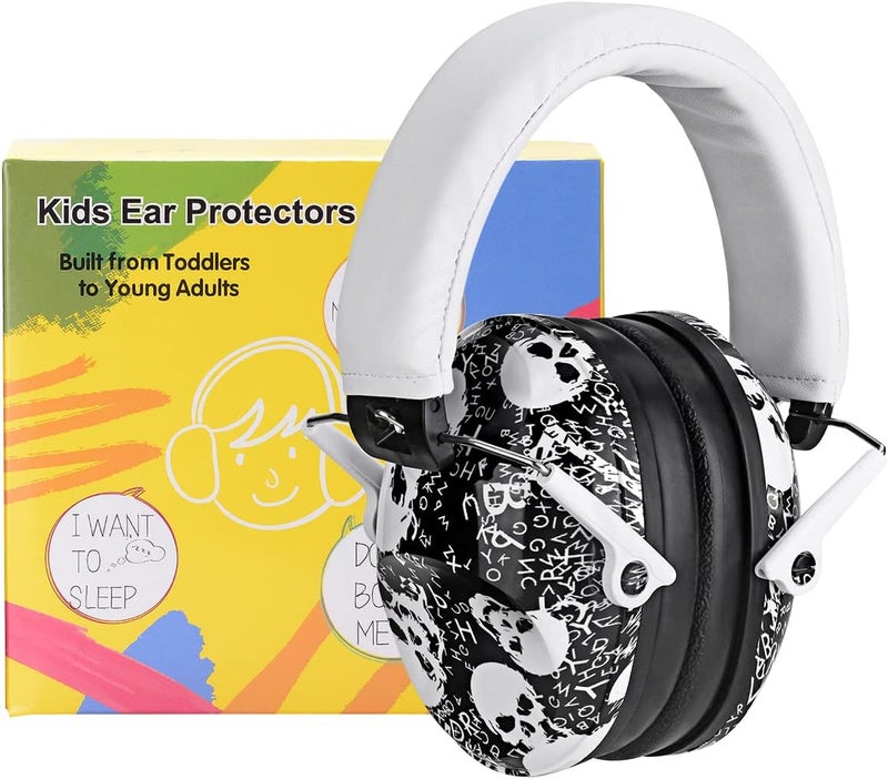 PROHEAR 032 Kids Ear Protection Safety Ear Muffs, NRR 25dB Noise Reduction Childrens Earmuffs, Adjustable Headband Hearing Protectors for Concerts, Racing, Airports - Skull Pattern - Image 1