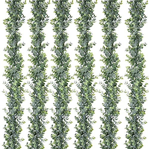 DearHouse 6 Pack Faux Eucalyptus Garland Plant, Artificial Vines Hanging Eucalyptus Leaves Greenery Garland for Wedding Backdrop Arch Wall Decor, 5.9 Feet/pcs UV Protected Indoor Outdoor - Image 1