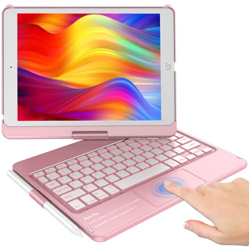 KBCASE Touchpad Keyboard Case for iPad 9th/8th/7th 10.2 inch, Backlit Trackpad Keyboard, 360°Rotatable Case with Pencil Holder for iPad 9th/8th/7th Gen (Rose Gold) - Image 1