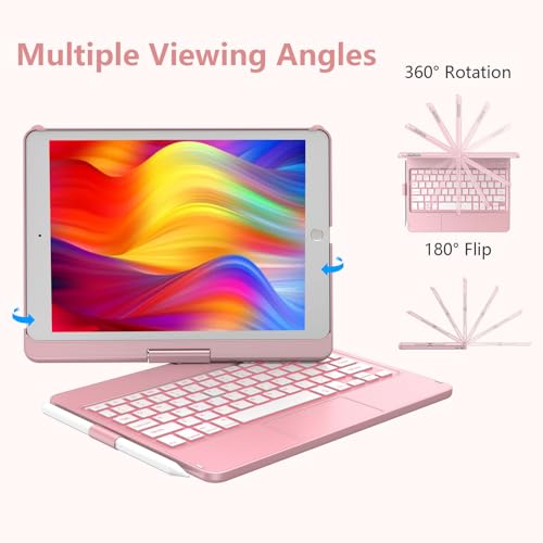 KBCASE Touchpad Keyboard Case for iPad 9th/8th/7th 10.2 inch, Backlit Trackpad Keyboard, 360°Rotatable Case with Pencil Holder for iPad 9th/8th/7th Gen (Rose Gold) - Image 3