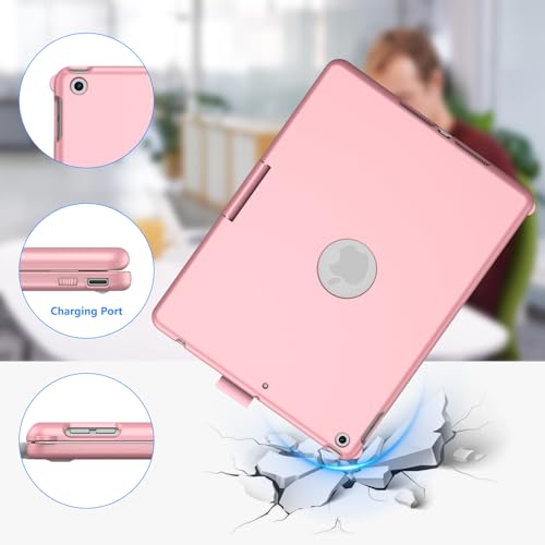 KBCASE Touchpad Keyboard Case for iPad 9th/8th/7th 10.2 inch, Backlit Trackpad Keyboard, 360°Rotatable Case with Pencil Holder for iPad 9th/8th/7th Gen (Rose Gold) - Image 5
