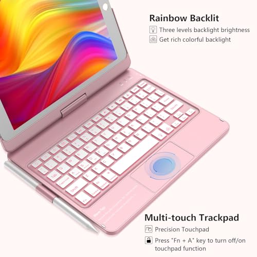 KBCASE Touchpad Keyboard Case for iPad 9th/8th/7th 10.2 inch, Backlit Trackpad Keyboard, 360°Rotatable Case with Pencil Holder for iPad 9th/8th/7th Gen (Rose Gold) - Image 4