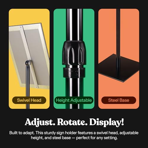 T-SIGN Adjustable Heavy Duty Pedestal Sign Holder Poster Stand, 11x17 Inch Vertical & Horizontal Sign Stand Displayed Poster Holder - Metal Base Square Sign Stands for Display, Outdoor Sign - Image 2