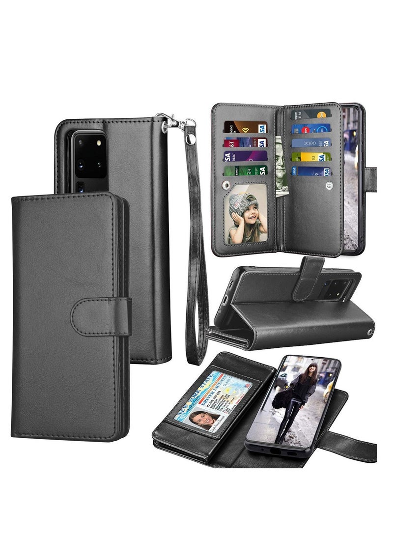 Y&D Case for Galaxy S20 Luxury PU Leather Carrying Flip Cover [Detachable Magnetic Hard Case] & Kickstand [Black] - Image 1