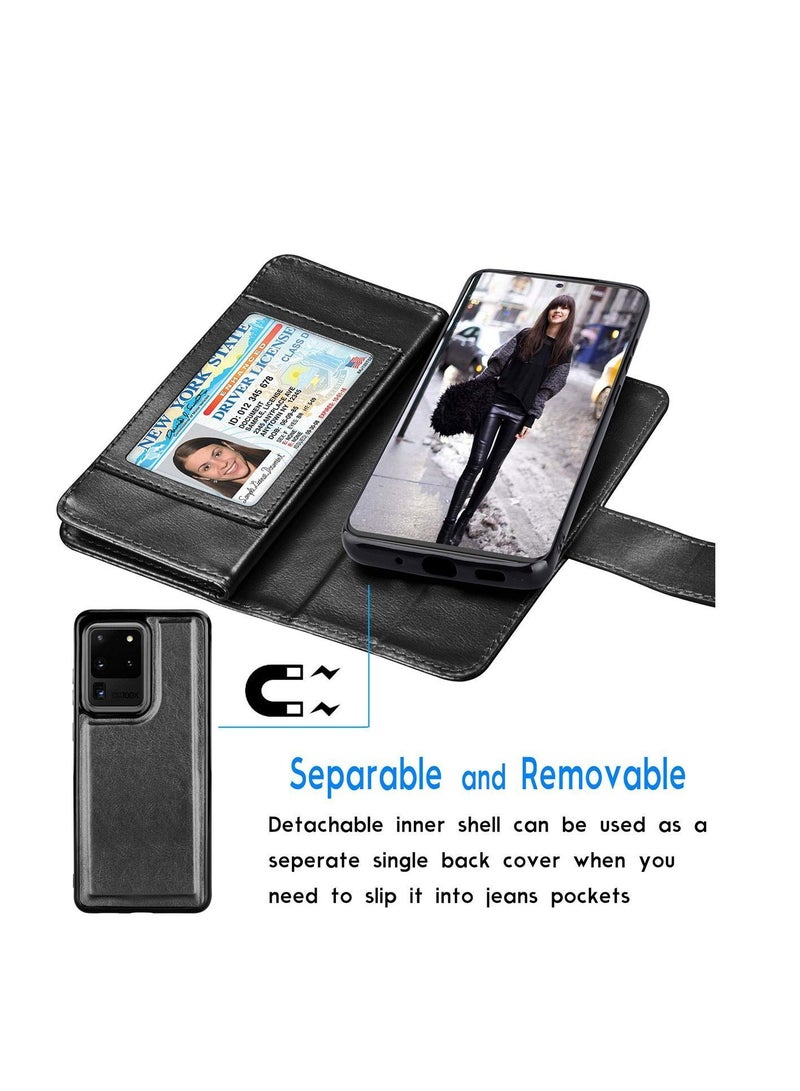 Y&D Case for Galaxy S20 Luxury PU Leather Carrying Flip Cover [Detachable Magnetic Hard Case] & Kickstand [Black] - Image 3