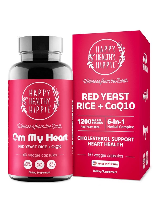 HAPPY HEALTHY HIPPIE Red Yeast Rice with CoQ10 Supplement 1200 mg - Supports Cholesterol Balance, Heart Health & Circulation - Antioxidant Support with Coenzyme Q10 - Non-GMO, Vegan, 60 Ct - Image 1