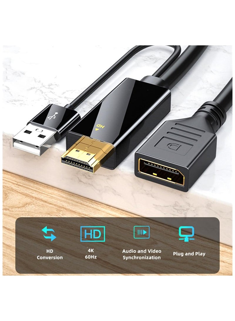 SYOSI 2 in 1 HDMI to Displayport Mini DP Replacement Cable Converter, Adaptor with USB male to female, Compatible Computer Host Graphics Card HDMI External DP Monitor TV Projector Adapter 4K60HZ - Image 3