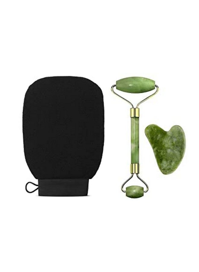 NOBILEA Exfoliating Gloves for Body Cleansing and Scrubbing, Bath Gloves Tan Removal-made of Natural Fibre, Gentle on the Skin, Sustainable, With 100% Natural Stone Jade Roller & Gau Sha Stone-Multi - Image 1