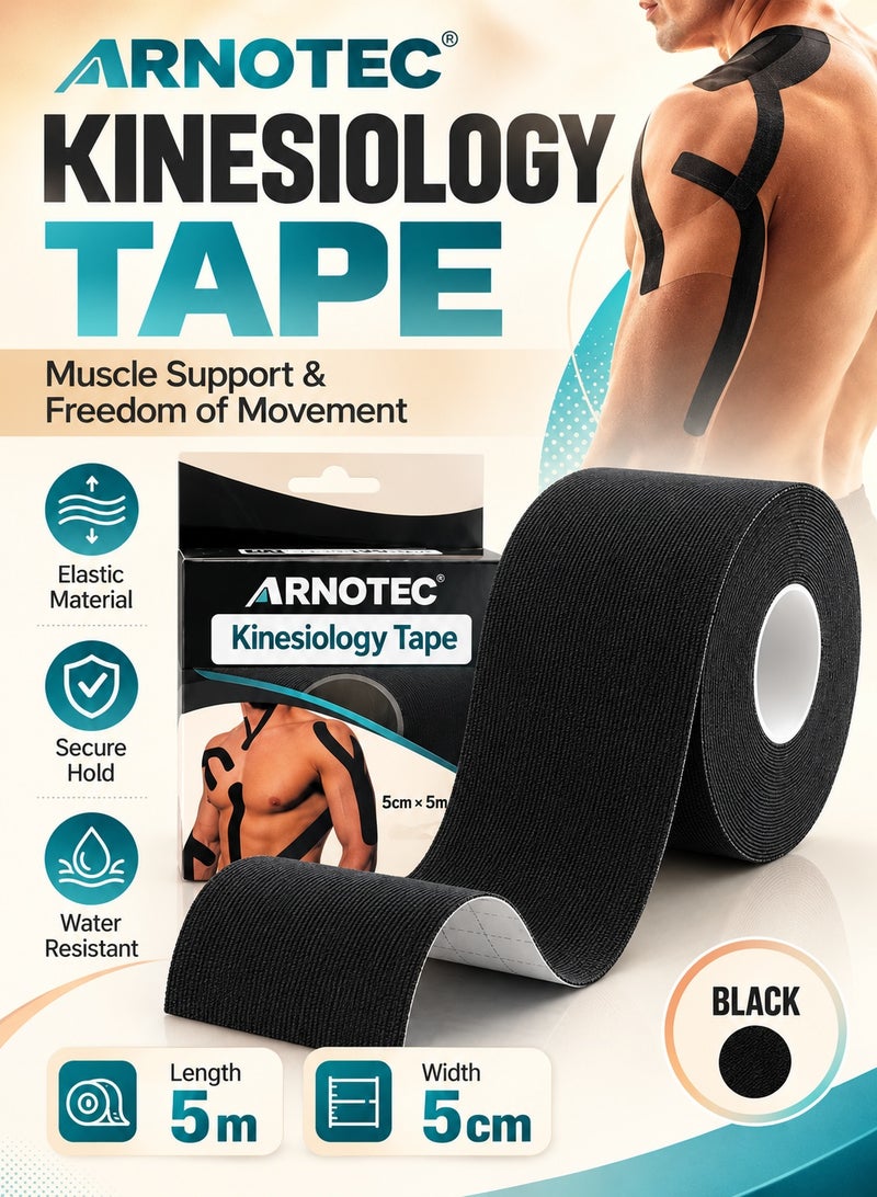 ARNOTEC Kinesiology Tape – Strong Adhesive Sports Tape, Breathable & Stretchable, 5cm×5m, Self-Adherent Wrap for Wrist, Ankle, Elbow, Knee, Shoulder – For Running, Gym, Cycling, Baseball, Lacrosse, Boxing - Image 1