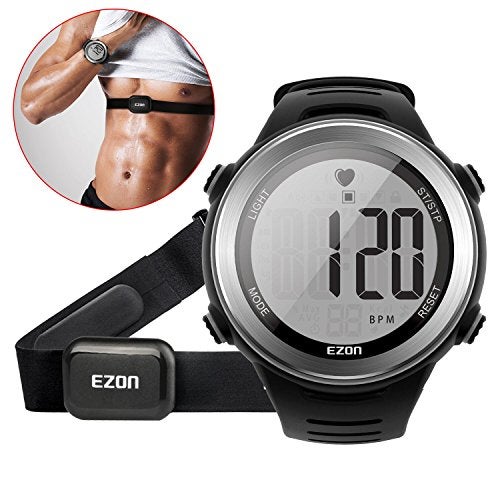 EZON مراقب معدل ضربات القلب EZON وحزام الصدر، مراقب معدل ضربات القلب أثناء التمرين، ساعة رياضية مع HRM، مقاومة للماء، ساعة توقيت، جرس ساعي T007 - Image 1