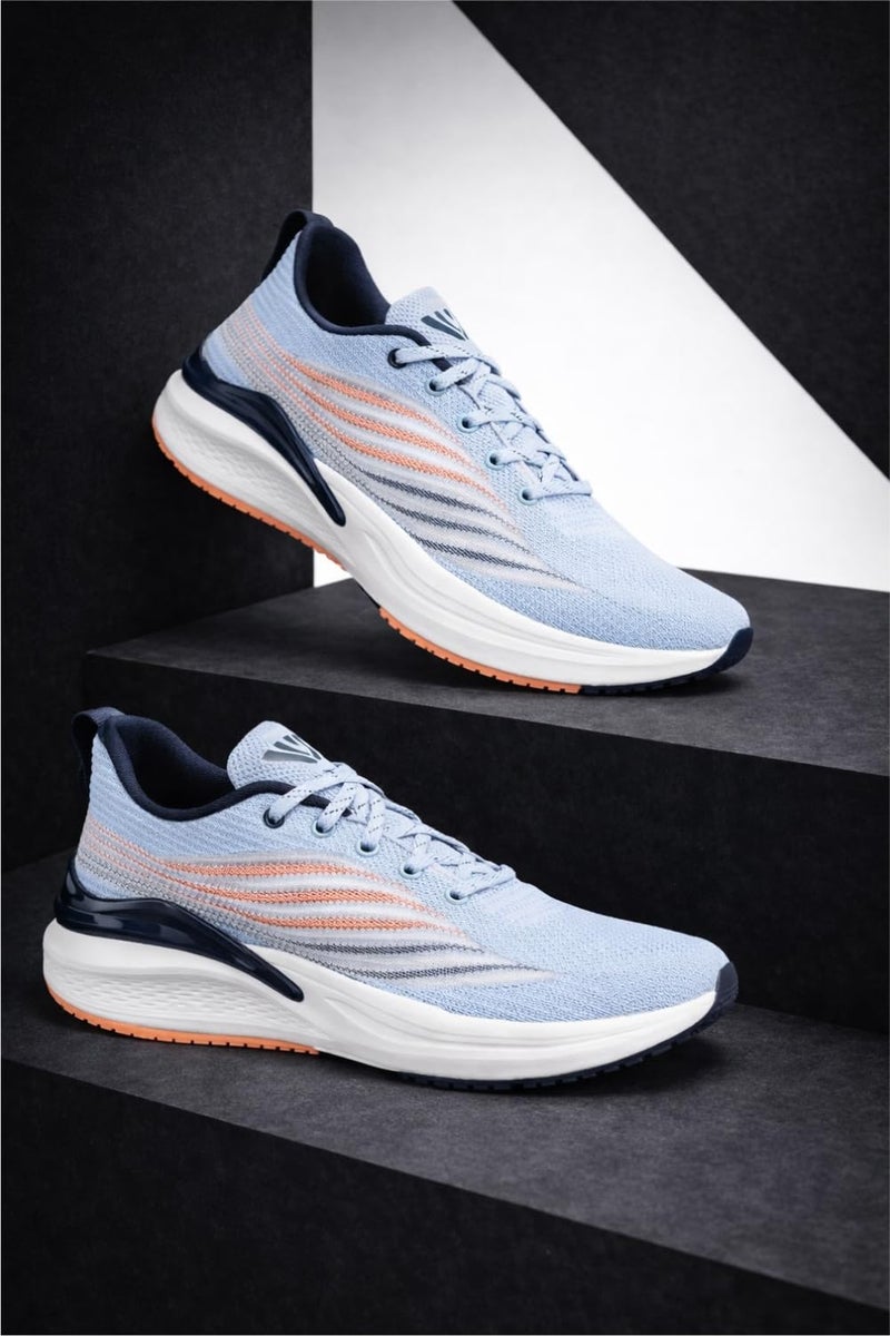 Columbus Pacer Sports Shoe - Running Shoe| Walking Shoe| Training & Gym Shoe| Outdoors Shoe for Men's, (Sky Blue & Fluorescent Orange), UK6 - Image 2