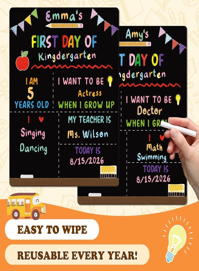 Chunful First and Last Day of School Chalkboard Sign Board Wooden Pencil 10" x 12" Reusable Double Sided Apple Chalk Board for Preschool Kindergarten - Image 4