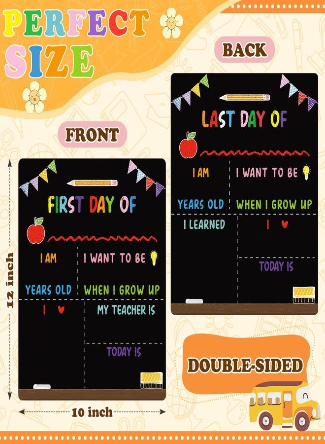 Chunful First and Last Day of School Chalkboard Sign Board Wooden Pencil 10" x 12" Reusable Double Sided Apple Chalk Board for Preschool Kindergarten - Image 2