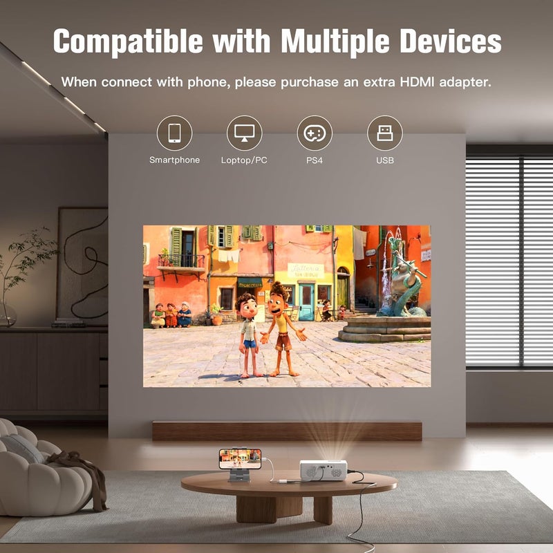 AuKing Projector, 2025 Upgraded Mini Projector, Full HD 1080P Home Theater Video Projector, Compatible with HDMI/USB/AV/Smartphone/TV Box/Laptop - Image 5