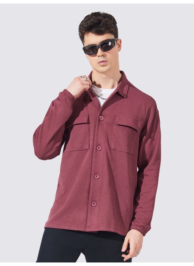 Mens Collared Neck Fullsleeve Burgundy 2Pockets Polyester Fleece Oversized fit Shacket - pzsku/Z98ED05398DA6F5A2468EZ/45/_/1729581203/a1ad7fe9-db79-46fc-be93-5d886f09f20c