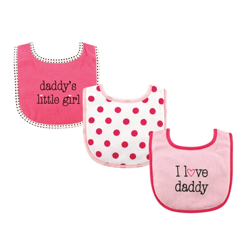 Luvable Friends Unisex Baby Cotton Drooler Bibs with Fiber Filling, Girl Daddy 3-Pack, One Size - Image 5