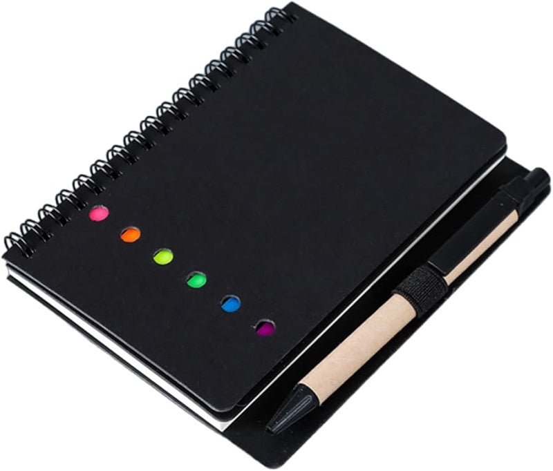 Black 3Pcs Lined Notebook with Sticky Notes Pen Holder and Page Markers for School Office Pocket - Image 1