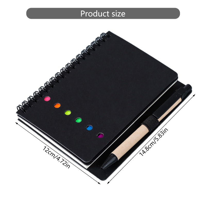 Black 3Pcs Lined Notebook with Sticky Notes Pen Holder and Page Markers for School Office Pocket - Image 5