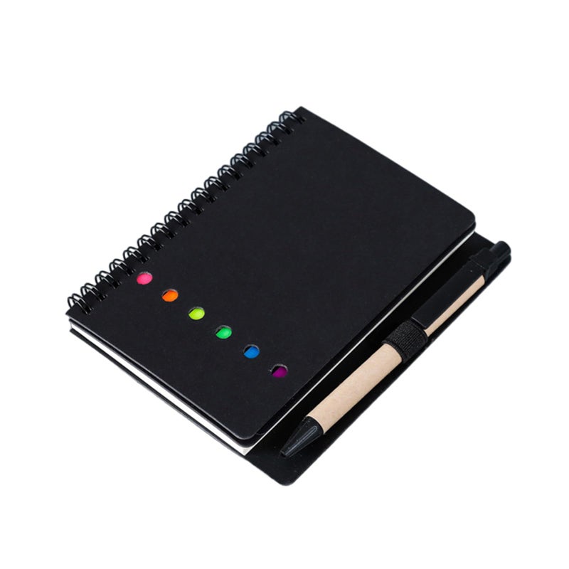 Black 3Pcs Lined Notebook with Sticky Notes Pen Holder and Page Markers for School Office Pocket - Image 2
