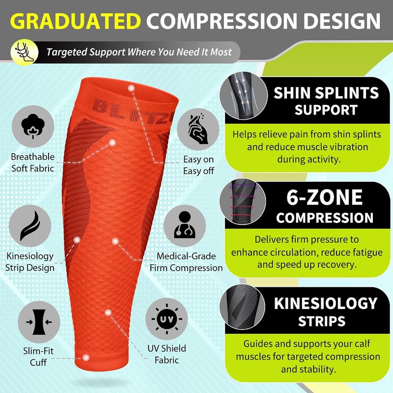 BLITZU Calf Sleeves (1 Pair) Power+ Compression Men and Women Performance Leg Guards. True Graduated Compression. Improves Circulation, Aids Muscle Recovery - Image 3