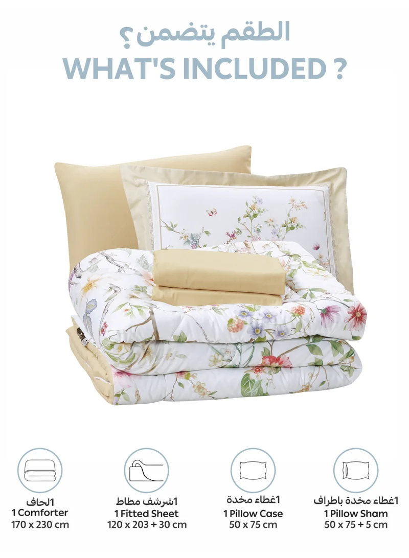 Donetella Bedding Comforter Set, twin Size Fits 120x200 cm - 4-Pcs Digital Print Quilted Bed Set, Microfiber Fabric - 1 Comforter, 1 Fitted Sheet, 1 Pillow Shams, 1 Pillowcases.
