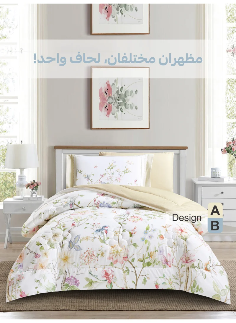 Donetella Bedding Comforter Set, twin Size Fits 120x200 cm - 4-Pcs Digital Print Quilted Bed Set, Microfiber Fabric - 1 Comforter, 1 Fitted Sheet, 1 Pillow Shams, 1 Pillowcases.