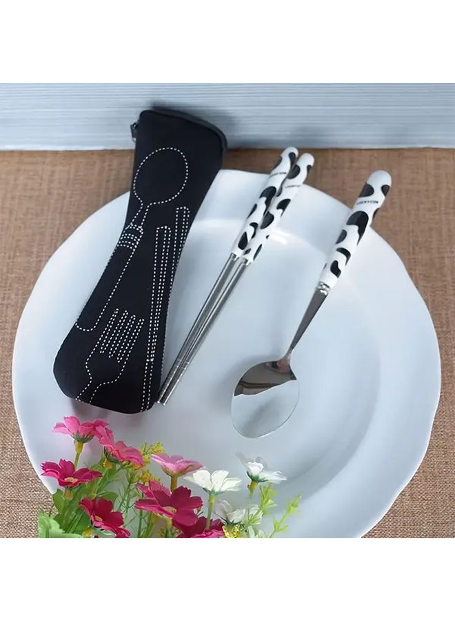 Black Heavy Duty Polyester Portable Cutlery Organizer Bag With Utensil Storage Compact Travel Dining Case For Camping Office School Picnics Knife Fork Spoon Holder - Image 4