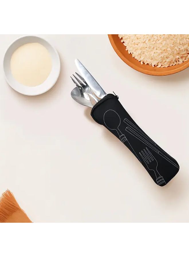 Black Heavy Duty Polyester Portable Cutlery Organizer Bag With Utensil Storage Compact Travel Dining Case For Camping Office School Picnics Knife Fork Spoon Holder - Image 1