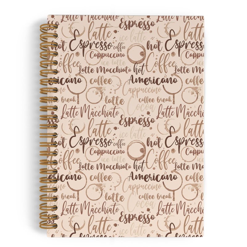 QLMX Coffee Themed Spiral Notebook, Coffee Gifts for Women, Coffee Tasting Journal Notebook, Coffee Notebooks for School Work, Coffee Lover Office Supplies Gifts for Women Men, 5.5x8.3 Inch - Image 1