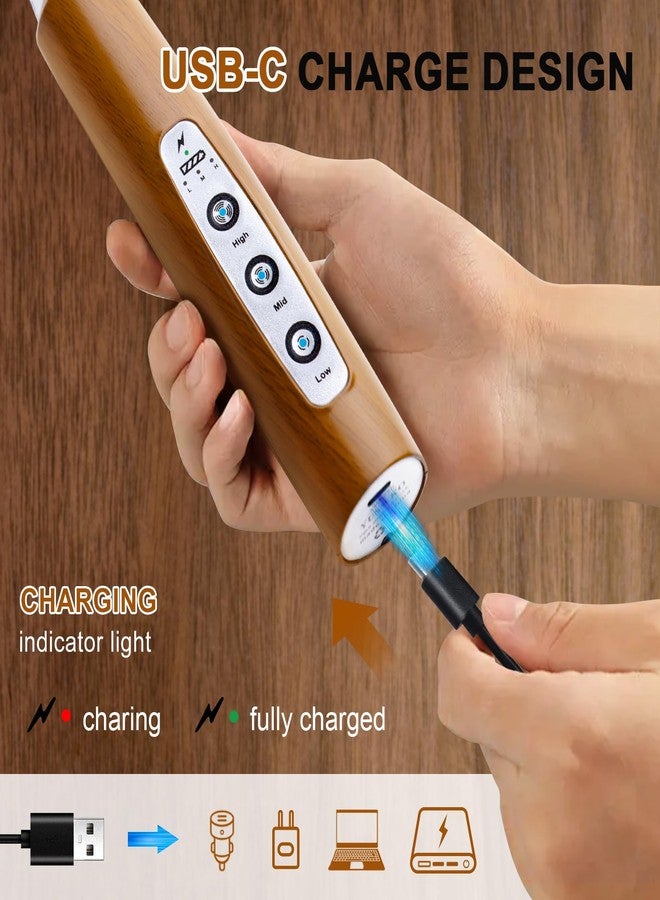 YUSWKO Wood Grain Handheld Milk Frother Wand for Coffee, Rechargeable Electric Whisk with 3 Heads 3 Speeds Drink Mixer Coffee Frother For Latte, Cappuccino, Hot Chocolate, Egg - Image 2