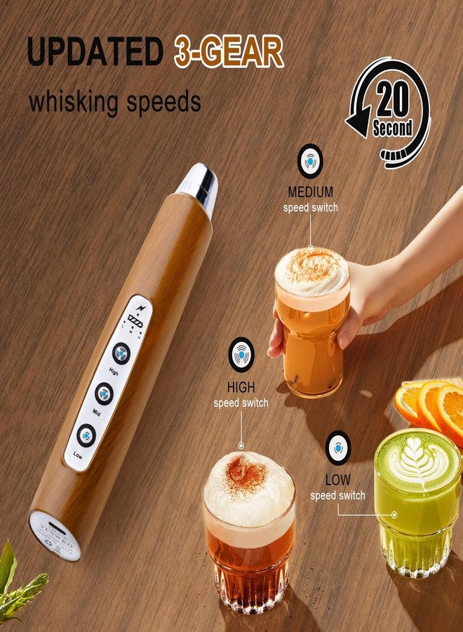 YUSWKO Wood Grain Handheld Milk Frother Wand for Coffee, Rechargeable Electric Whisk with 3 Heads 3 Speeds Drink Mixer Coffee Frother For Latte, Cappuccino, Hot Chocolate, Egg - Image 3